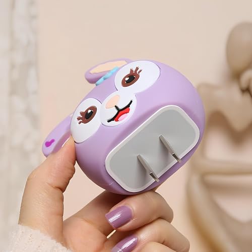 Image of skysia Charger Protector & Cable Saver for iPhone 18W 20W - 3D Purple Rabbit Design, 4-in-1 Full Protection Cover with Wire Guard & Data Line Protector (Multicolored)