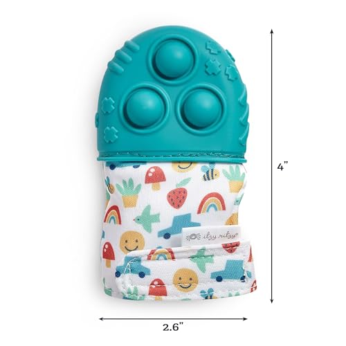 Image of Itzy Ritzy Silicone Teething Mitt - Soothing Infant Teething Mitten with Adjustable Strap, Crinkle Sound & Textured Silicone to Soothe Sore & Swollen Gums - for Ages 3 Months & Up (Teal)