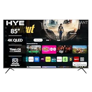 HYE TV - Smart TV, 85" Screen Size, 4K Resolution, QLED Technology, Apple AirPlay, Samsung Tizen OS & Gaming Hub, Versatile Connectivity, Black, Perfect For Streaming, Gaming & Entertainment