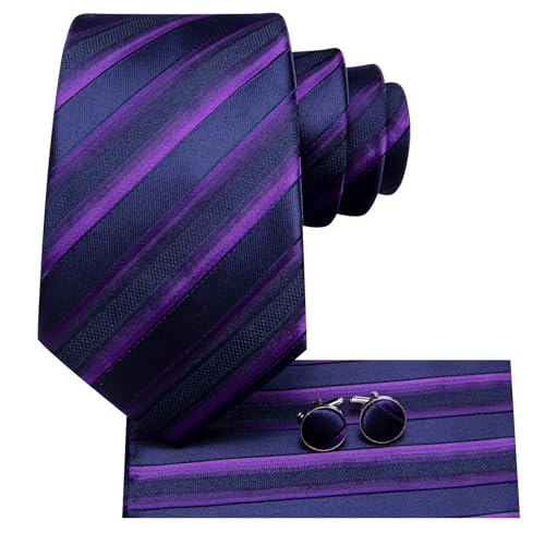 Image of Hi-Tie Silk Ties for Men Plaid Paisley Striped Necktie Pocket Square Cufflinks Set Formal Business