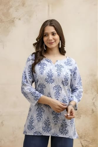 Image of Women's Short Kurti in TopsTunic Rayon Cotton Blend | Ladies Ethnic Tunic