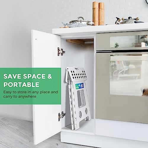 Image of Dyforce Folding Step Stool 16 Inch,400lbs Foldable Step Stool for Adults | Step Stool Foldable White,Non-Slip Plastic Stepping Stool with Carry Handle,Lightweight for Bathroom Kitchen Bedroom Garden