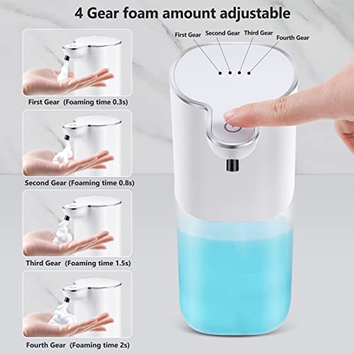 Upgrade Automatic Foaming Soap Dispenser,4 Level Adjustable, Dish&Hand Soap Dispenser Wall Mount For Bathroom& Kitchen Rechargeable Electric Sensor Countertop White Detergent&Soap Dispenser Touchless #TOP2