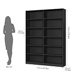 Bookshelf and Bookcase, 6-Tier Double Wide Bookshelves, Freestanding Display Storage Shelves, Tall Bookcases for Home Decor Bedroom, Living Room, Home Office,Black - Image 3