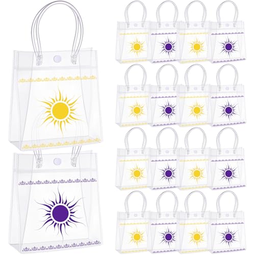 SilTriangle 24 Pcs Purple Sun Party Favors Clear Gift Bags Purple Sun Gift Goodie Bags with Handles Treat Pouch for Birthday Baby Shower Decoration Supplies