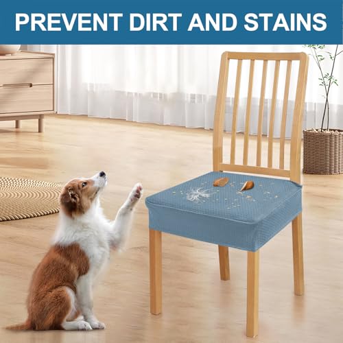 Image of Smiry Waterproof Seat Covers for Dining Room Chairs, No Rear Covers | Stretch Jacquard Removable Washable Chair Seat Slipcovers Protector, Set of 8, Airy Blue