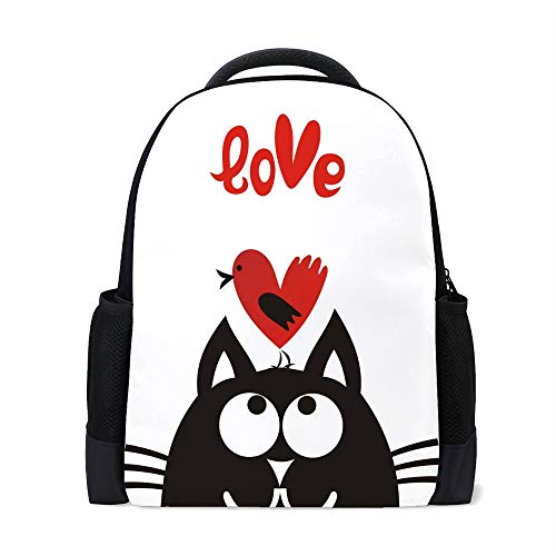 Sac à dos homme femme motif oiseau sur chat grand compartiment et zips durables