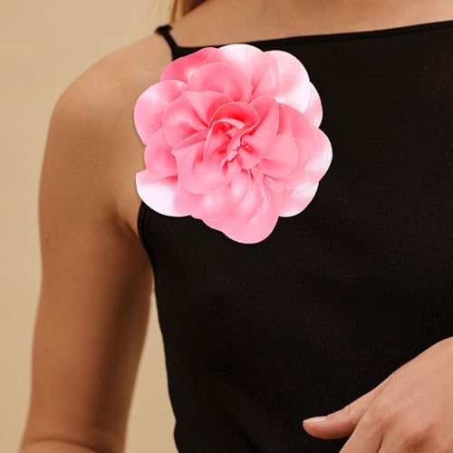 Image of 2Pack 6inch Extra Large Satin Brooches Lapel Pins Dainty Elegant Fabric Camellia Rose Flower Brooch Pin for Women Wedding Part Dance Clothes Accessories Jewelry