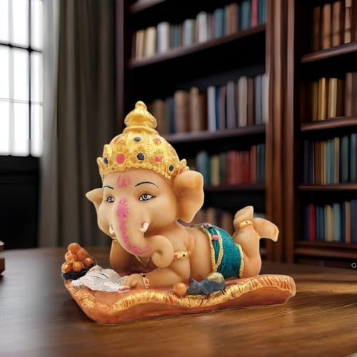 Image of YASHONIDHI Lord Ganpati Reading Book, Studying Bal Ganesha Cute Statue, Made of Resin, for Pooja Room, Living Room, Study Room, Home and Office Decoration, Showpiece for Gift Purpose
