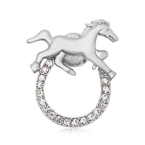 Image of Horse Lucky Horseshoe Magnetic Brooch Eyeglass Holder 3 Tone