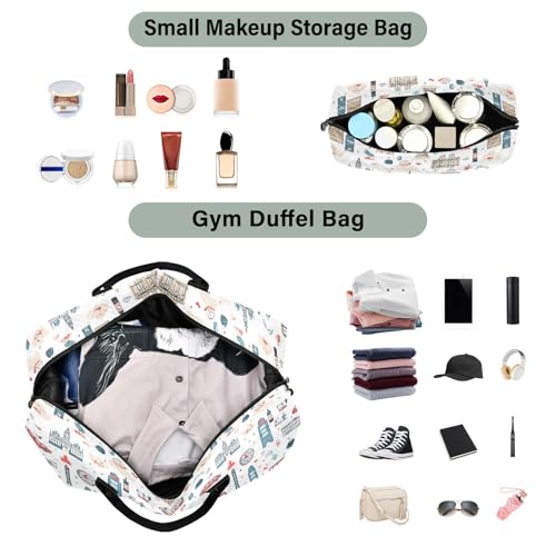 Vintage London Symbol Vector Travel Duffle Bag,Large Weekender Travel Bag for Women Men Waterproof Luggage Bag with Trolley Sleeve,Airplane Travel Essentials for Flying4