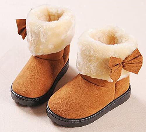 DADAWEN Baby's Girl's Toddler Fashion Cute Bowknot Fur Lining Princess Warm Snow Boots4