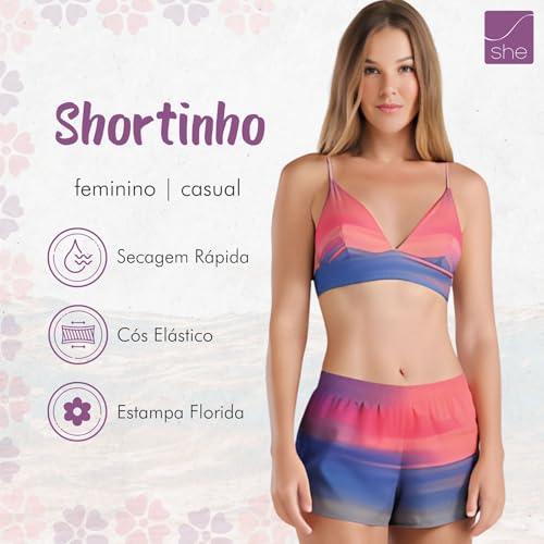 SHE BY MASH Shorts Elastano Dry Fast Feminino Adulto, Rosa Queimado, M