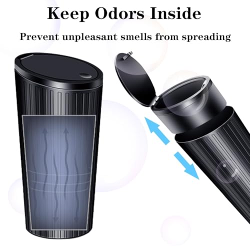 Image of Car Trash Can with Push Lid, Mini Dustbin for Car Cup Holder, Portable Garbage Bin for Auto Interior, Leak Resistant Waste Container for Car, Office, Home and Travel, Universal Fit, Black