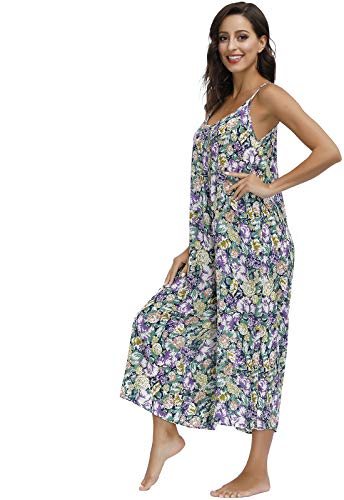Image of BUENOS NINOS Women's V Neck Floral Maxi Dress Boho Printed Adjustable Spaghetti Strap Ethnic Beach Long Dress with Pockets