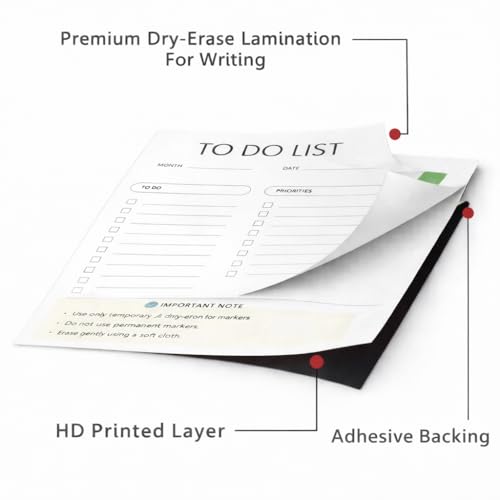 Image of Dry-Erase to Do List Planner, Reusable with Adhesive Backing, 10x15 Inch, to Do, Priorities and Notes Layout