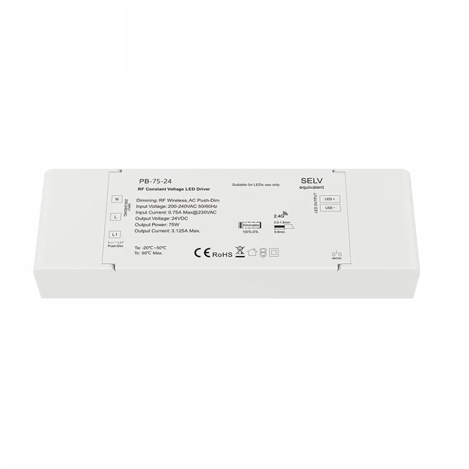 AC220V 75W 12V RF Dimmable LED Driver Constant Voltage DC24V Transformer Power Supply for Single Color Strip Lighting(DC24V)