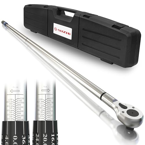 Image of SuZhi 1 Inch Drive Torque Wrench 200-1200 FT.LB / 271-1627 N.M /Aluminum Alloy handle & Cr-Mo Material Head, Heavy Duty, Professional,Dual Direction, Store in Solid Case