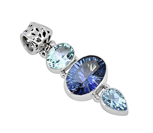 Yotreasure Blue Quartz Blue Topaz Solid 925 Sterling Silver Chain Pendant Necklace Jewelry #TOP3