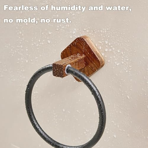Walnut Towel Ring Wall Mounted Hand Towel Holder No Drill Design Round Bath Towel Hanger Elegant White Base Space Saving Accessory