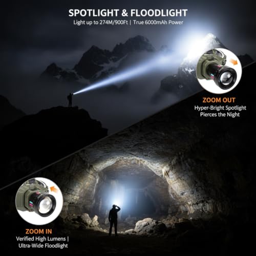 WILDE TRAIL Super Bright Hard Hat Headlamp, 6000mAh Rechargeable Tactical Headlight, 180° Tilt LED Work Light, Waterproof Portable Power Supply for Mechanic, Camping, Severe Storm, Emergency — view 2