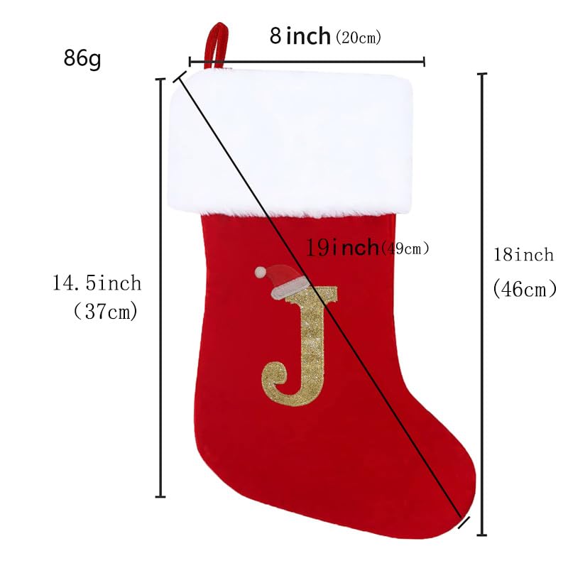 20 Inches Monogram Christmas Stockings with Letters, Initial Embroidered Christmas Stockings Red Personalized Christmas Stockings Large Soft Stocking Decorations for Holiday Xmas Season Gift Decor(A)