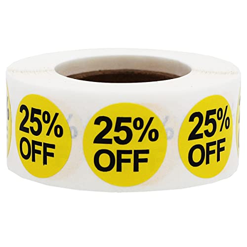 InStockLabels 25% Yellow Stickers for Retail, 500 Labels per Roll, 3/4