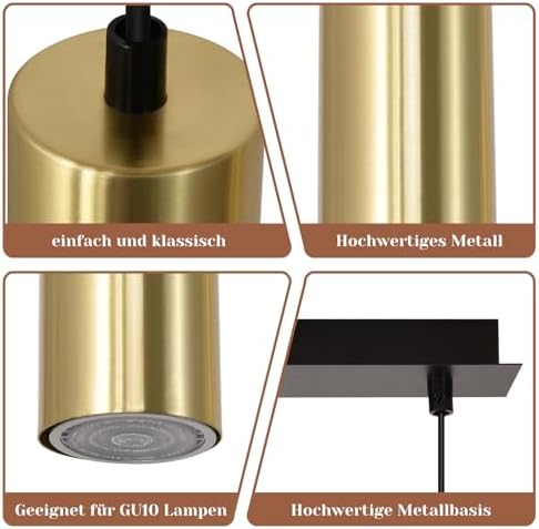 Glitzerlife Pendant Dining Table Pendant Light 4 Flame - Nowoczesna przemysłowa lampa wisząca Gu10 Gold Black Metal Dining Table Lamp do salonu Kawiarnia Jadalnia Sypialnia Kuchnia Wyspa