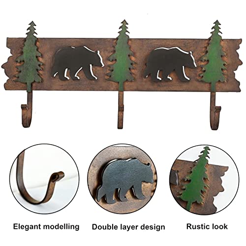 Remenna Wall Mounted Coat Rack- Bear & Pine Metal Wall Mounted-Rustic Metal Towel Hooks Bear Decor For Bathroom Cabin Lodge Bedroom Kitchen Living Room Nursery,14×6.5Inch #TOP2