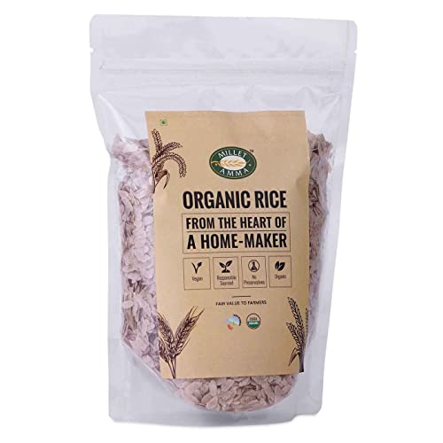 Image of Millet Amma Certified Organic Red Rice Poha 1kg | Unpolished Beaten Rice Flakes | Rich in Iron | Regulates Blood Sugar | 100% Vegan & Gluten Free | No Preservatives