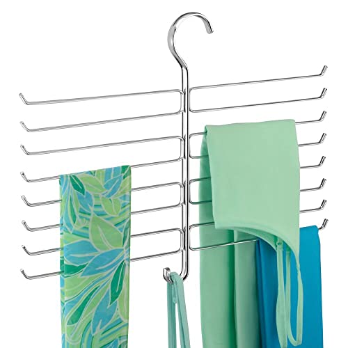 Mdesign Metal Closet Rod Hanging Accessory Storage Organizer Rack For Scarves, Ties, Yoga Pants, Leggings, Tank Tops - Snag Free, Geometric Design, 16 Arms/1 Hook - Spira Collection - Chrome #TOP2