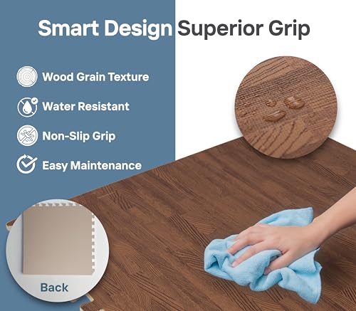 Art3d 48 Sq.Ft Eva Puzzle Exercise Mats, 24"x24" x 1/2" Thick Foam Interlocking Tiles for Flooring, Workout, Gym Equipments, Pack of 12, Dark Walnut - Image 3