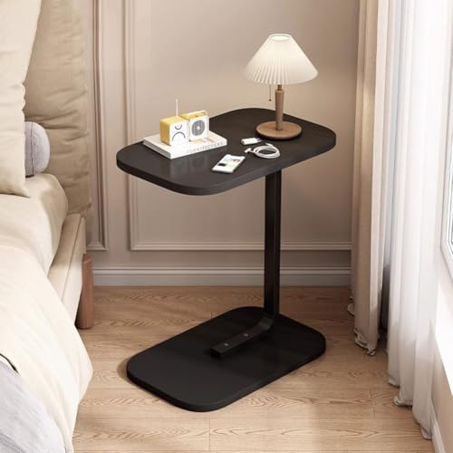 C Shaped Over Bed Table, Heavy Duty Adjustable Snack Tray, Versatile TV Tray for Study, Eating & Storage - Stylish Black End Table for Bedroom & Living Room