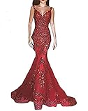 OYISHA Women's Sparkly Sequin Mermaid Prom Dresses 2021 Long V-Neck Formal Evening Wedding Dress...