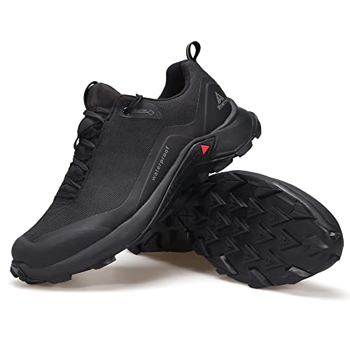 Humtto Men's All-Terrain Waterproof Hiking Shoes Lightweight Breathable Trekking Trails Shoes Anti Slip Outdoor Shoes 9.5 Black #TOP5