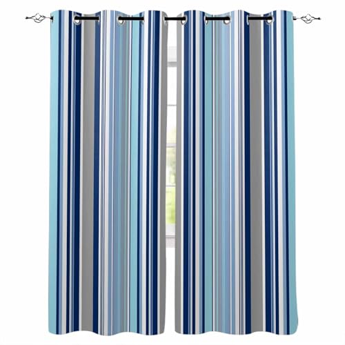Shine-Home Blue Green Striped Blackout Curtains 63 Inch Length, Colorful