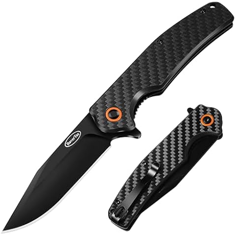 RoverTac Pocket Folding Knife, D2 Stainless Steel Blade with Carbon Fiber Handle Liner Lock Pocket Clip, Perfect for Camping Hiking EDC, Gifts for Men Christmas Gifts Cover