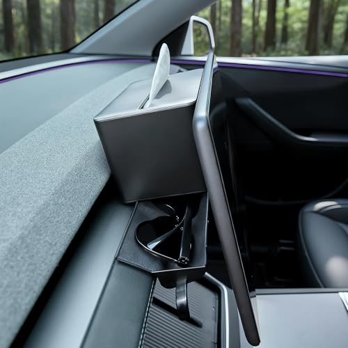 TEMAI 2-in-1 Behind Screen Organizer for 2025 Tesla Model Y Refresh Juniper, Magnetic Tissue Box & Flocked Sunglasses Drawer, Sensor-Safe Anti-Rattle Tray, Matte Black by TEMAI - Used condition - Image 9