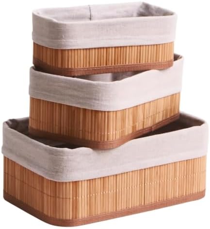 Kit 3 Cestos Organizadores Bambu com Forro Removível Multiuso Ban...