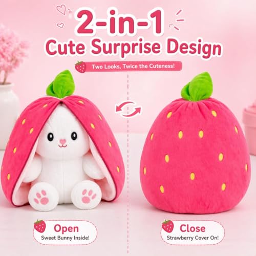 Image of ADORA Reversible Bunny,Cute Rabbit Sofa Pillow Stuffed Strawberrry Bunny