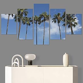 SIGNWIN 5 Panel Canvas Wall Art Palm Tree...