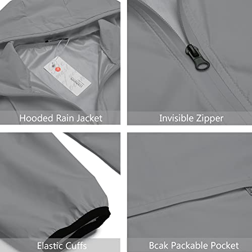 Coofandy Mens Rain Coat Waterproof Bicycle Jackets Packable Windbreaker Running Hiking, Gray, Small #TOP2