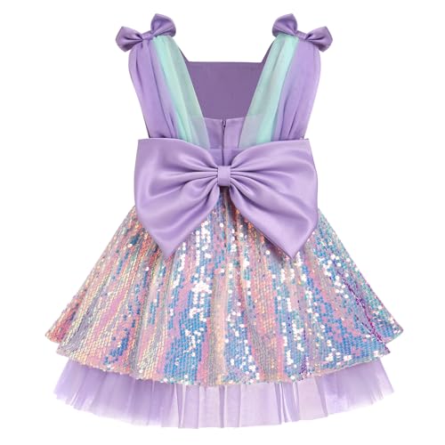 IBTOM CASTLE Toddler Baby Girl Birthday Party Dress Mermaid Princess Sleeveless Sparkle Sequins Bow Ruffle Tulle Tutu Dress2