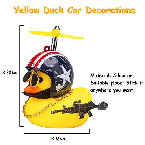Wonuu Car Rubber Duck Cute Yellow Wind-Breaking Duck Dashboard Toy 3Pack Small Duck Ornaments Car Decorations With Propellers Glasses Gold Chain (Yellow-Stars And Stripes&Flag&Shark) #TOP4