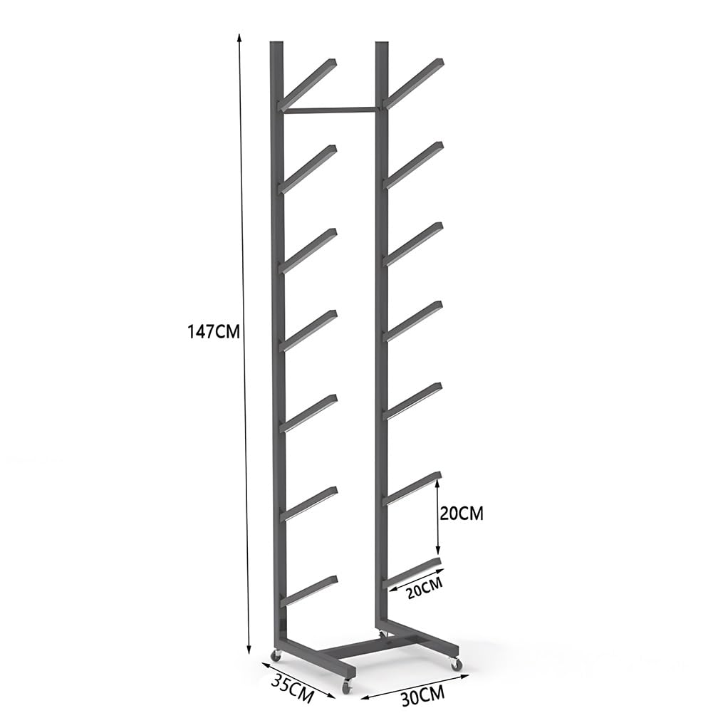 ERoomQ 5/6/7 Tier Floor-Standing Snowboard Rack, Basketball/Football Storage Rack, Sample Board Display Rack, for Surfboard, Wakeboard, Snowboard (Black 30x34x147 cm)