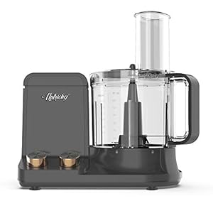NutriChef Food Processor | 2 QT Capacity | Ultra-Quiet Multipurpose Motor | Includes 6 Attachment Blades | Silicone Base for Secure Grip | 12-Cup Capacity | Pre-Set Speeds for Easy Use (Gray)