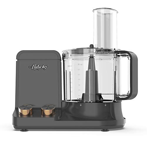 NutriChef Food Processor 2 Liter Capacity – Multipurpose & Ultra Quiet Powerful Motor – Includes 6 Attachment Blades – 12 Cup Capacity – Pre-Set Speed For Easy Use – Black Chrome & Space Gray