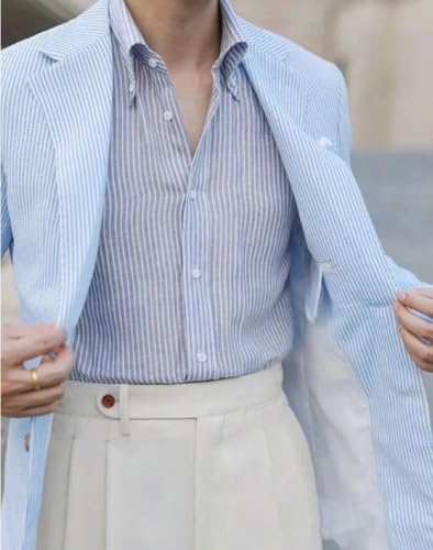 Men Seersucker Sports Jacket Suits Coat Classic Summer Blazer Seersucker Suit for Men Beach Wedding Tuxedo Blazers3