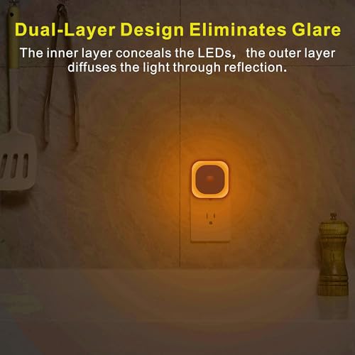 Image of YUNLEX 2 Pack Plug in Amber Night Light with Motion Sensor & Dusk to Dawn Sensor, 3-in-1 Nightlight, Dimmable Night Lights Plug into Wall for Kids, Sleep, Bathroom, Bedroom
