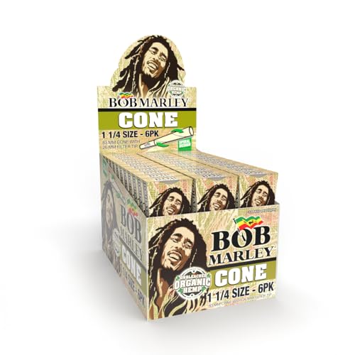 Bob Marley Cones - 1 1/4 Size Unbleached Organic Spiral Paper (83mm) - 6 Per Pack 33 Per Box